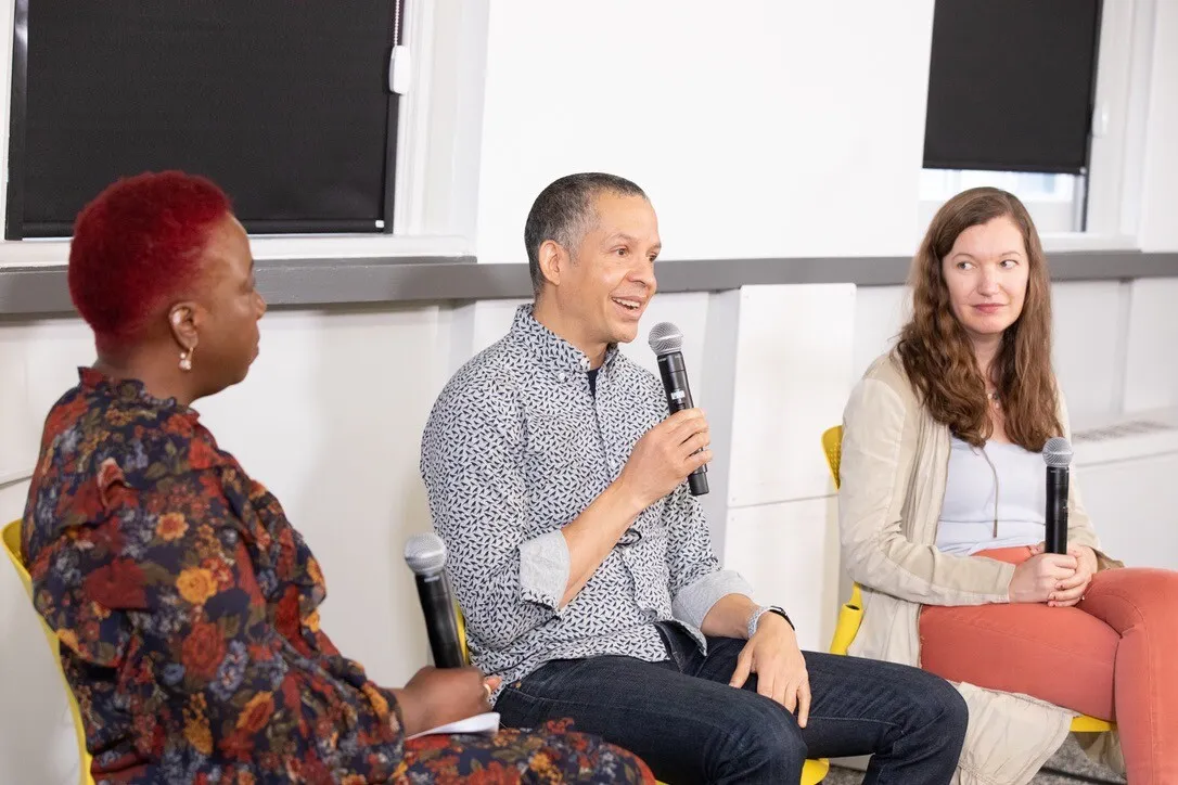 Saadiq speaking on the Exploring AI Agents panel at the New York Public Library